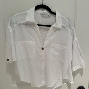Zara crop linen blouse short sleeve S